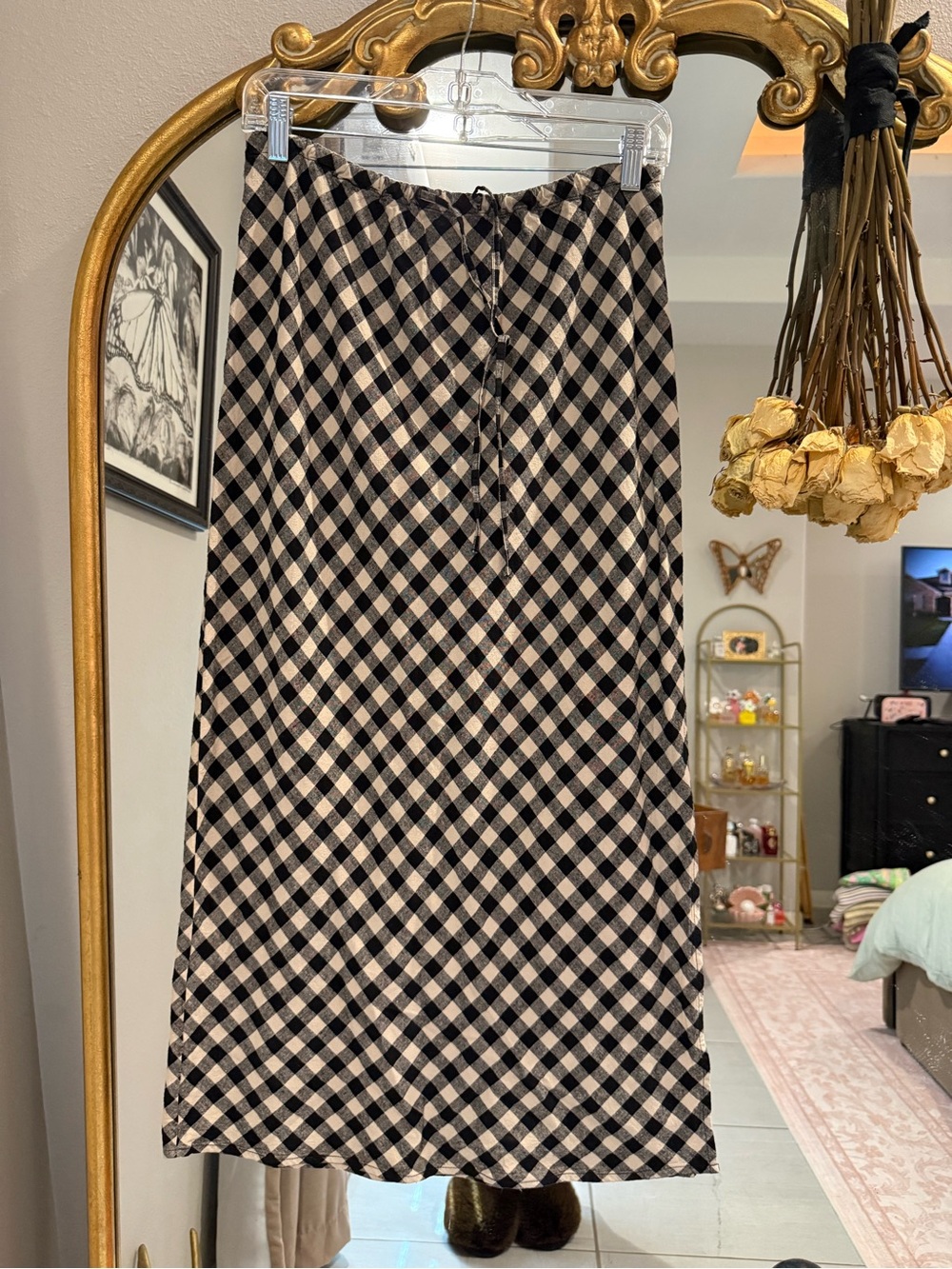 GAP Black and Cream Check Midi Skirt